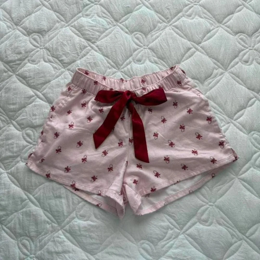 pink‎ hollister pj Christmas candy cane shorts with bow